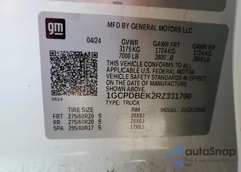 2024 Chevrolet Silverado K1500 Custom from USA, damaged, VIN 1GCPDBEK2RZ331700